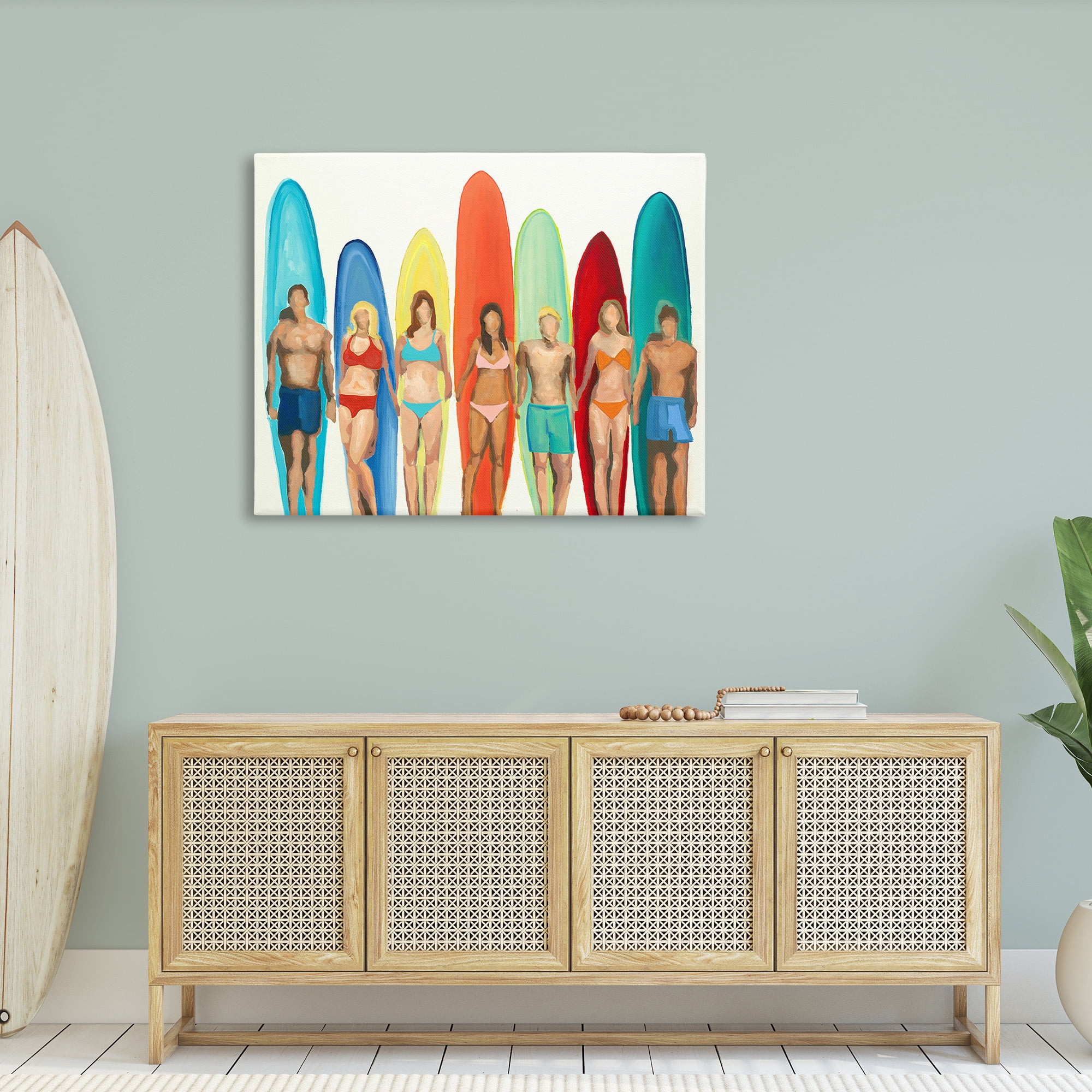 Stupell Industries Abstract Surfer Friends Sports Painting Gallery Wrapped Canvas Art Print Wall Art, 48 x 36