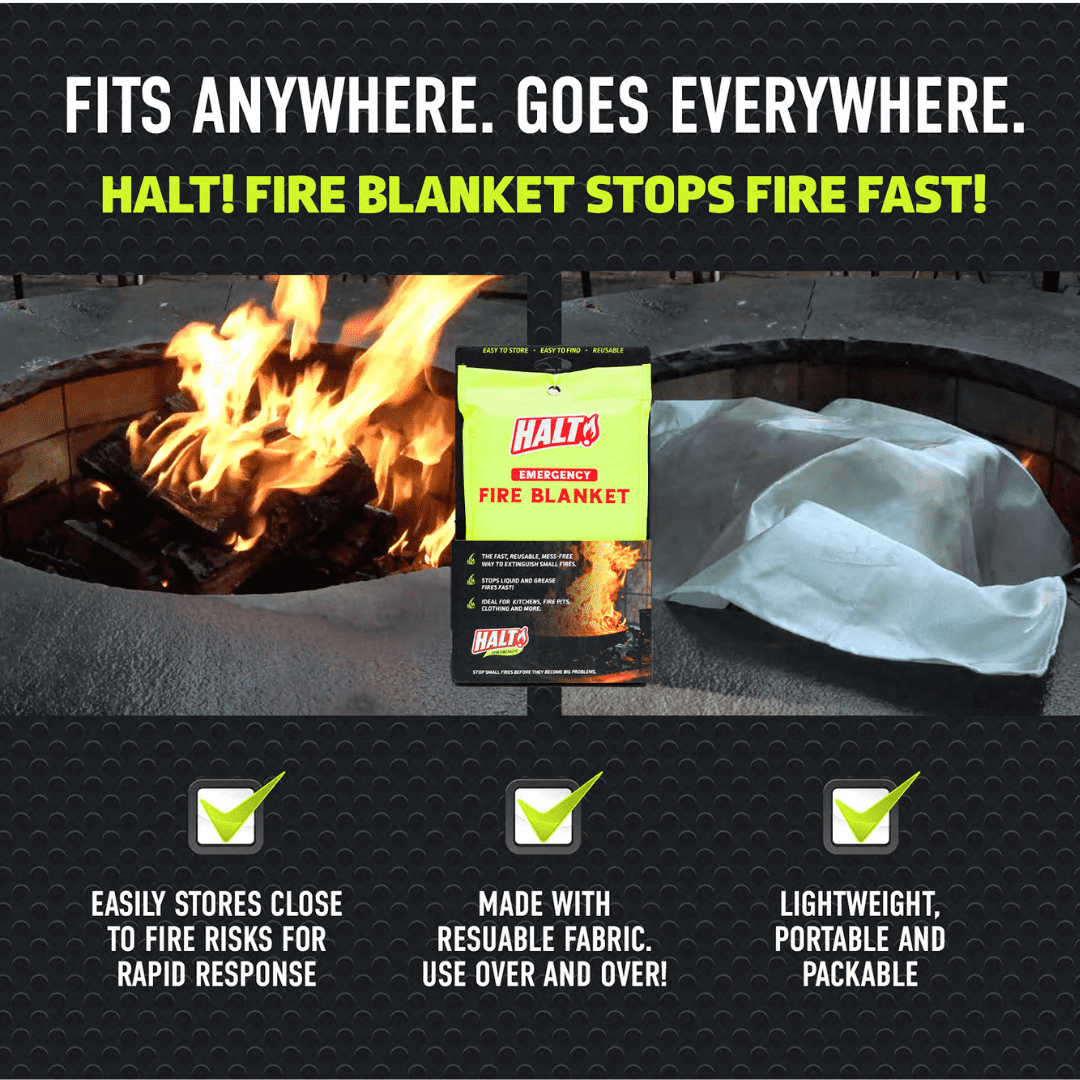 HALT Fire Extinguisher Kit – 10oz Fire Suppression Spray + Fire Blanket - Home Ready Fire Bundle