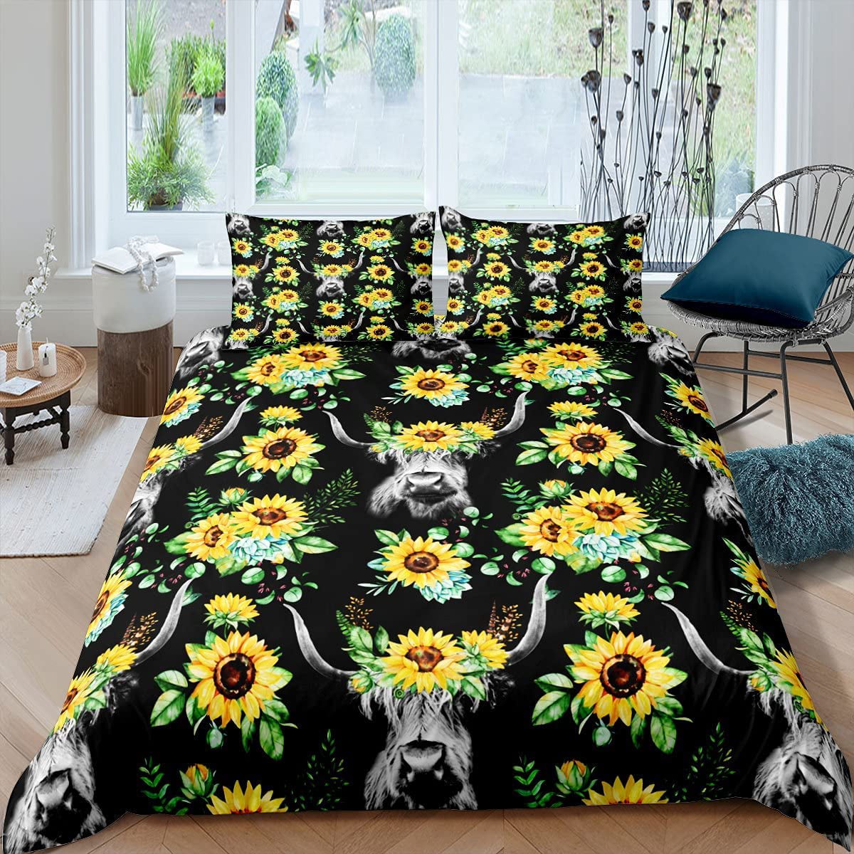 Summer Breeze Soft 100% Cotton Floral Yellow Wild Flower Duvet Cover Bedding Set 