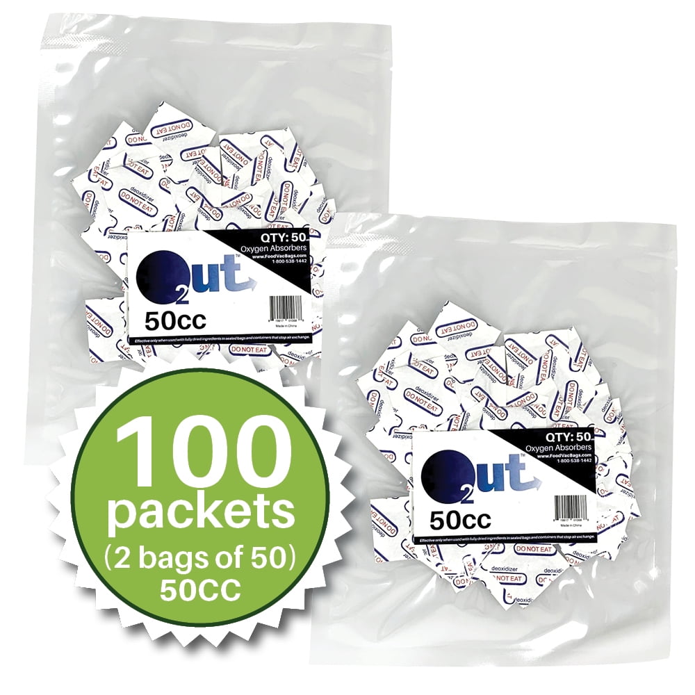 50cc O2 Out Oxygen Absorbers, 100 Pack (2 Packs of 50), FoodVacBags