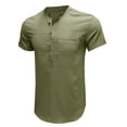 thumbnail image 2 of Lovskoo 2024 Henley Shirts for Men Short Sleeve Cotton Linen Button Front Casual Solid Color Trendy Pullover Blouse V Neck Summer Beach T Shirts Olive Green L, 2 of 5