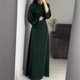 thumbnail image 2 of Vestido largo de seda con cuello redondo para mujer, falda ajustada de satén con manga acampanada y cordones, vestidos elegantes de fiesta de noche, 2 of 5