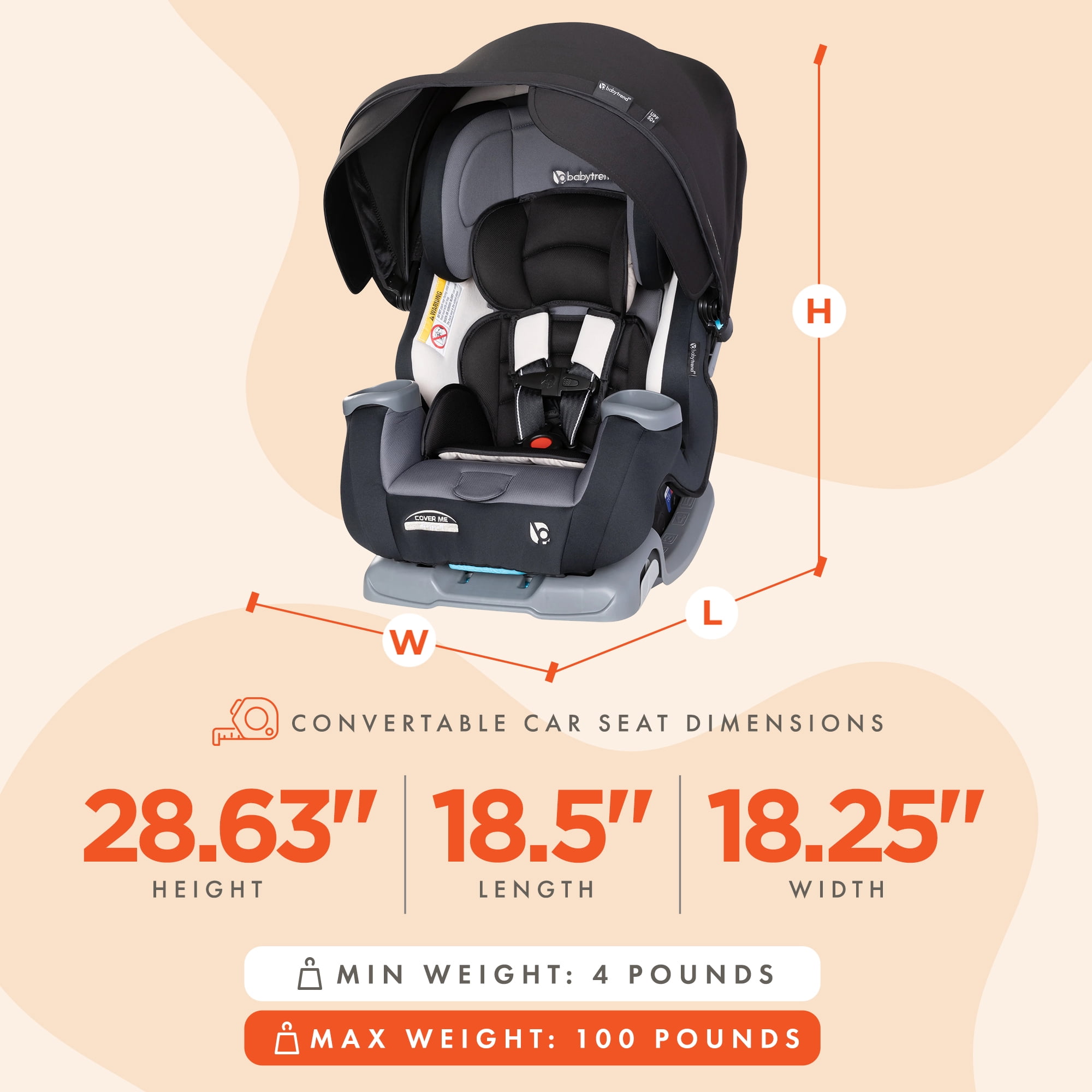 Baby Trend 4-in-1 Infant and Toddler Car Seat, Cover Me, Black, Convertible