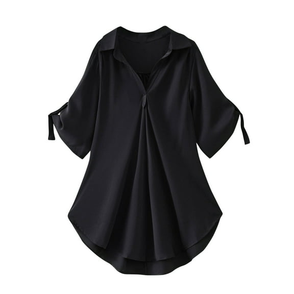 Mittory Women's Chiffon Blouse Lapel V Neck Button Down Collared Short Sleeve Summer Shirt Tops