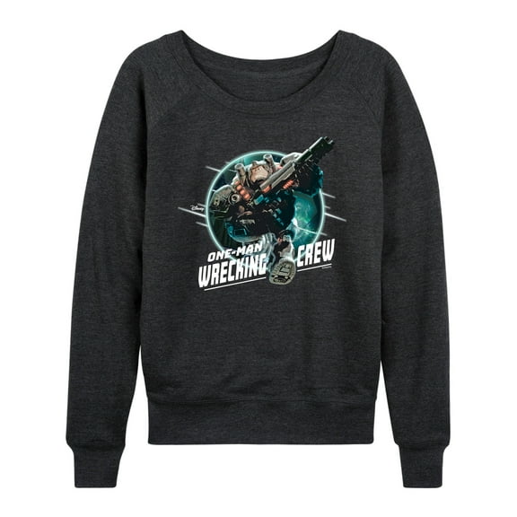 Disney - One Man Wrecking Crew Lightweight French Terry Wide Neck Long Sleeve Graphic Shirt