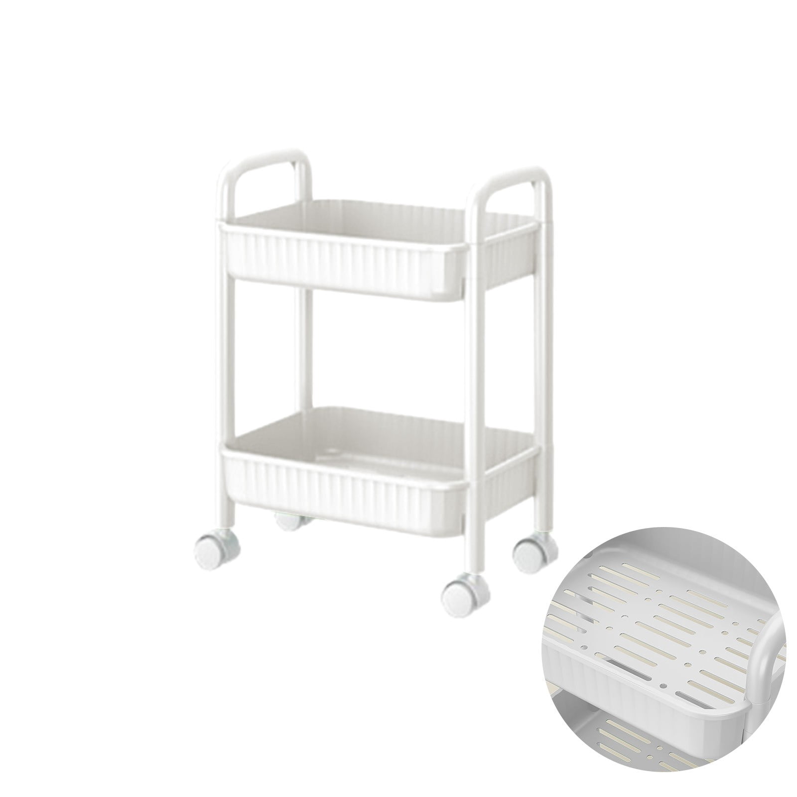 Two Tier Plastic Rolling Cart With Locking Swivel Casters, Lightweight Sturdy Large Capacity, Easy Assembly Handle Design, Mobile Storage, For Kitchen Office Bedroom Pantry Laundry Room Organization