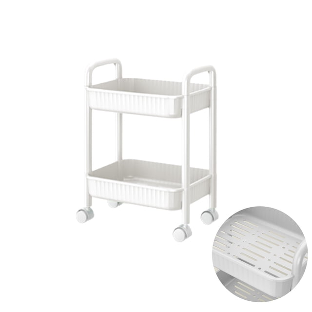 Ohufall 2-Tier Organizer Shelf Plastie Rolling Cart With Handles And Locking Wheels A Practical Cart Suitable For Storage In The Kitchen Office And Bedroom