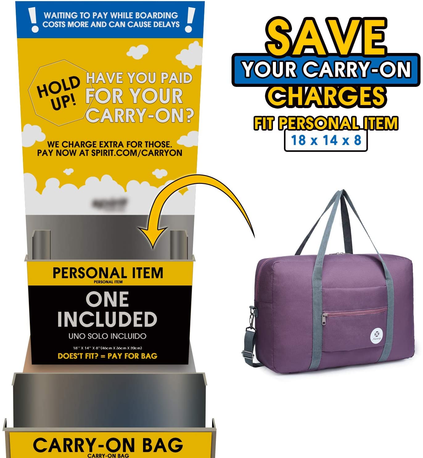 For Spirit Airlines Foldable Travel 