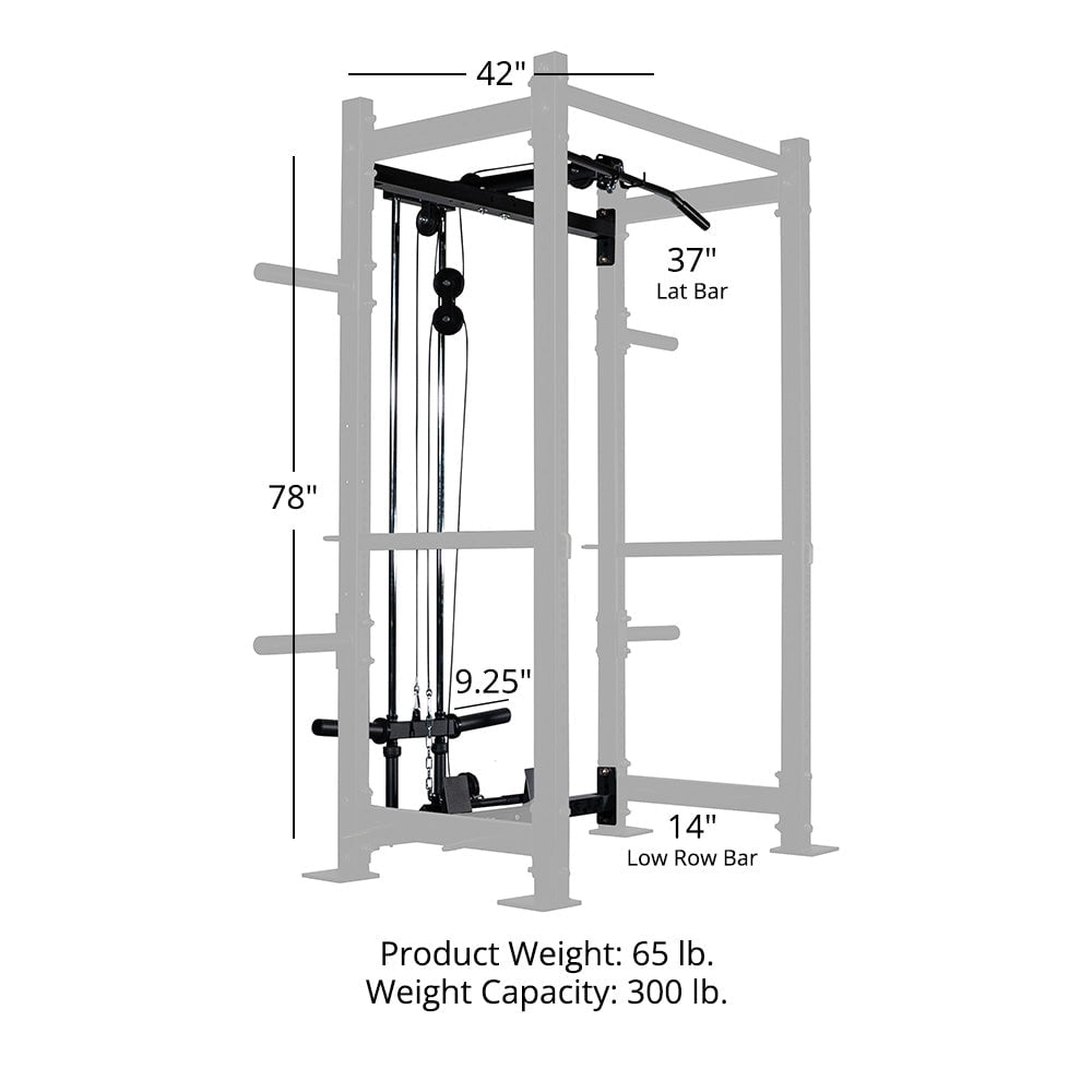 Titan Fitness Short Lat Tower Rack Attachment Fits T-3 and X-3 Series Bolt-Down Power Racks, 300 LB Olympic Plate-Loaded Capacity, Lat Bar & Low Row Handle Included