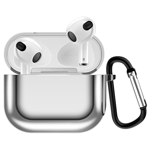 New AirPods Case with Keychain - TECH CIRCLE Stylish Silicone Cover Durable Lightweight Holder Water/Scratch Resistant Protective Case Cover for Apple AirPods (3rd Generation, 2021 Release), Silver