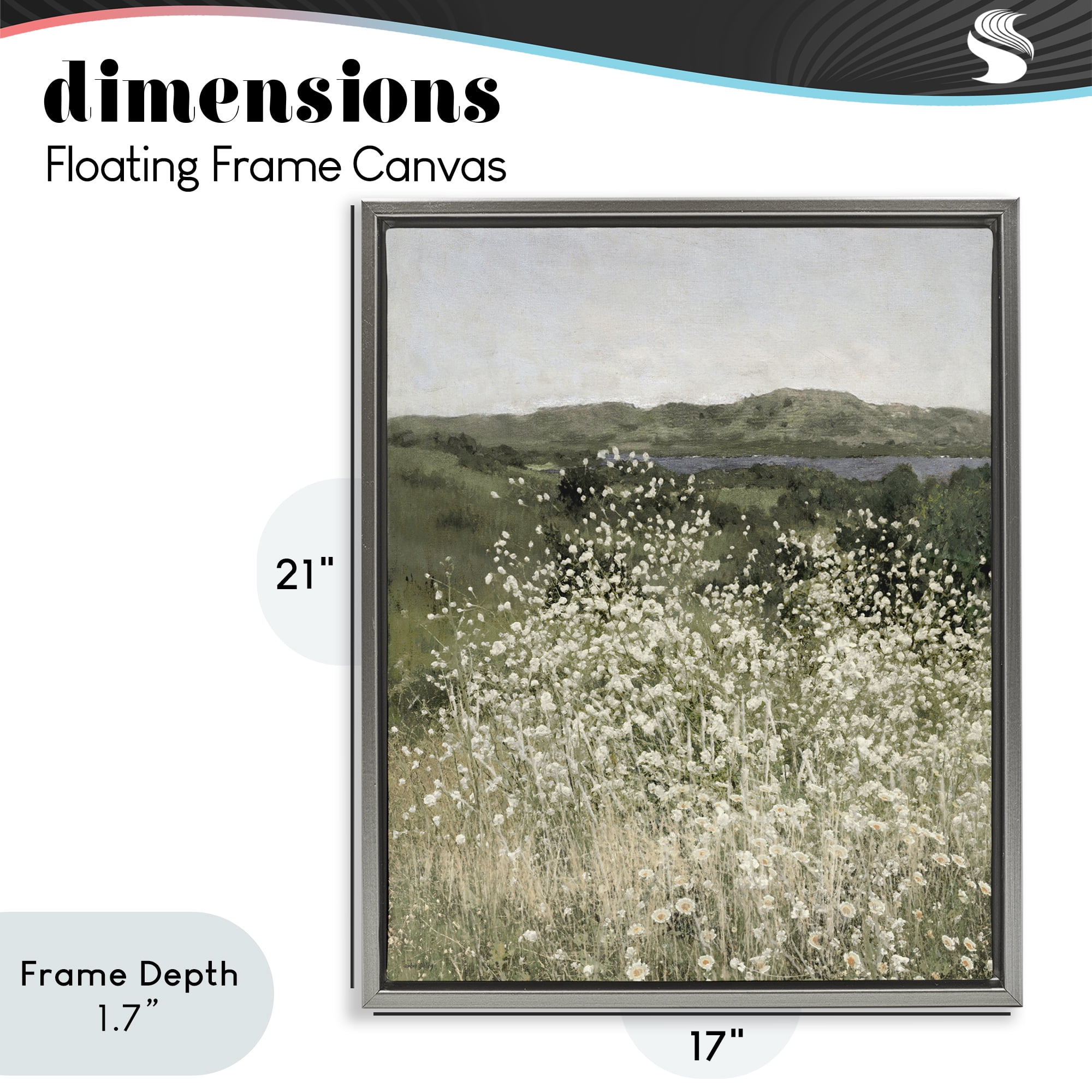 Stupell Industries Sunlit Meadow of White Daisies Gray Framed Floater Canvas Wall Art, design by Amber Sterling