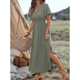 thumbnail image 6 of Women'S V Neck Maxi Dress Casual Vacation Short Sleeve Summer Dress Beach Boho Chic Day Gown Olive Green XL, 6 of 8