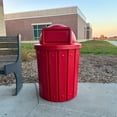 thumbnail image 2 of Sturdy Essentials 42 Gallon Slated Circle 100% Recycled Plastic Heavy Duty Outdoor Trash Can with Push Open Dome Lid and Internal Liner - Red, 2 of 10