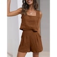thumbnail image 6 of EASYBRA Women Cotton Linen 2 Piece Casual Set Sleeveless Top Three Quarter Shorts Summer Outfit Solid Color Sizes S-XXL, 6 of 7