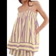 thumbnail image 1 of Conjunto de 2 Piezas de Pijama para Mujer, con Top Corto Sin Mangas con Dobladillo Fluido y Rayas Y2K + Pantalones Cortos de Cintura Alta. Amarillo XL, 1 of 5