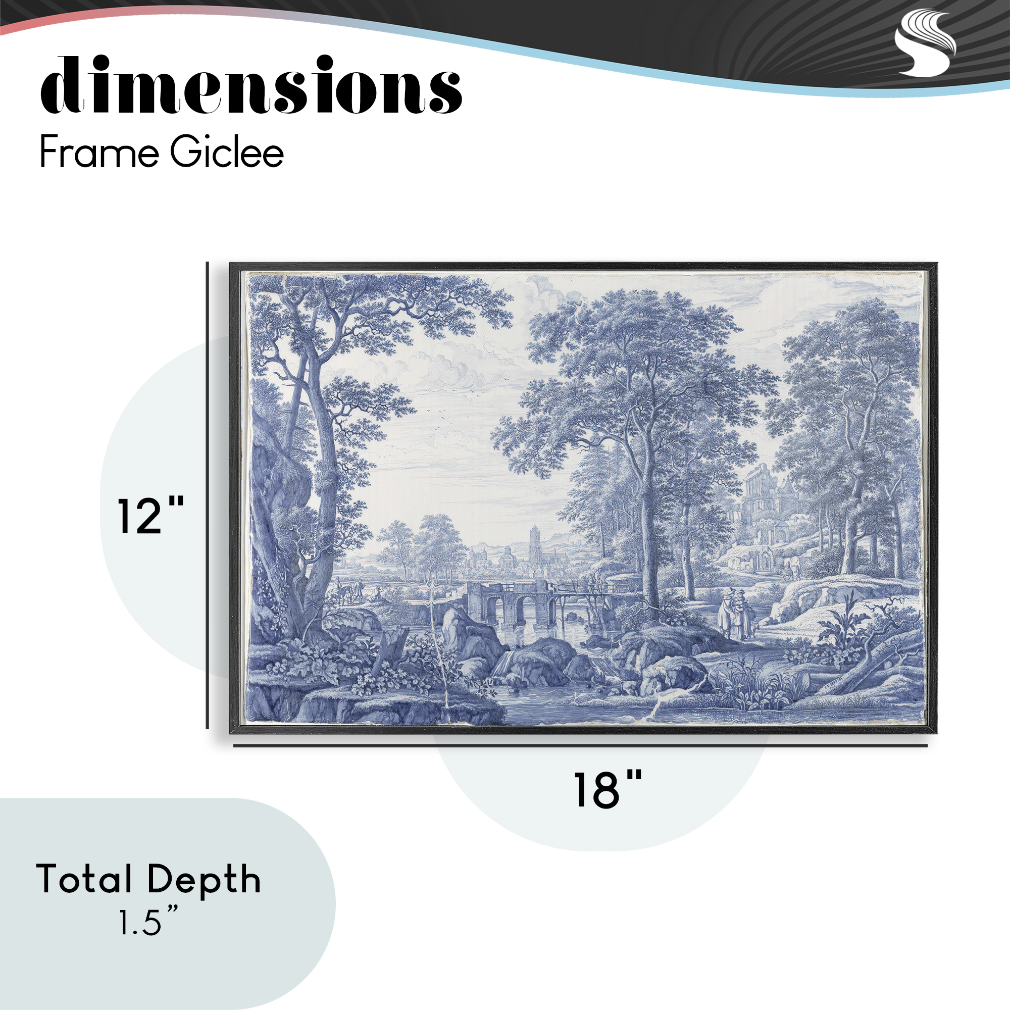 Vintage Blue Tinted Toile Black Framed Giclee Art, design by Vintage Hustle