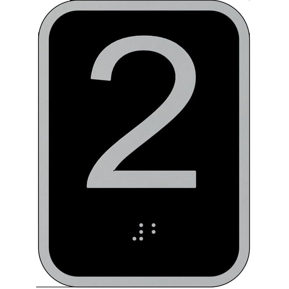 Elevator floor number 2 sign- Elevator Jamb Plate 2 ( 3x4, cast Iron, Black, Double sided tape) -ref17222