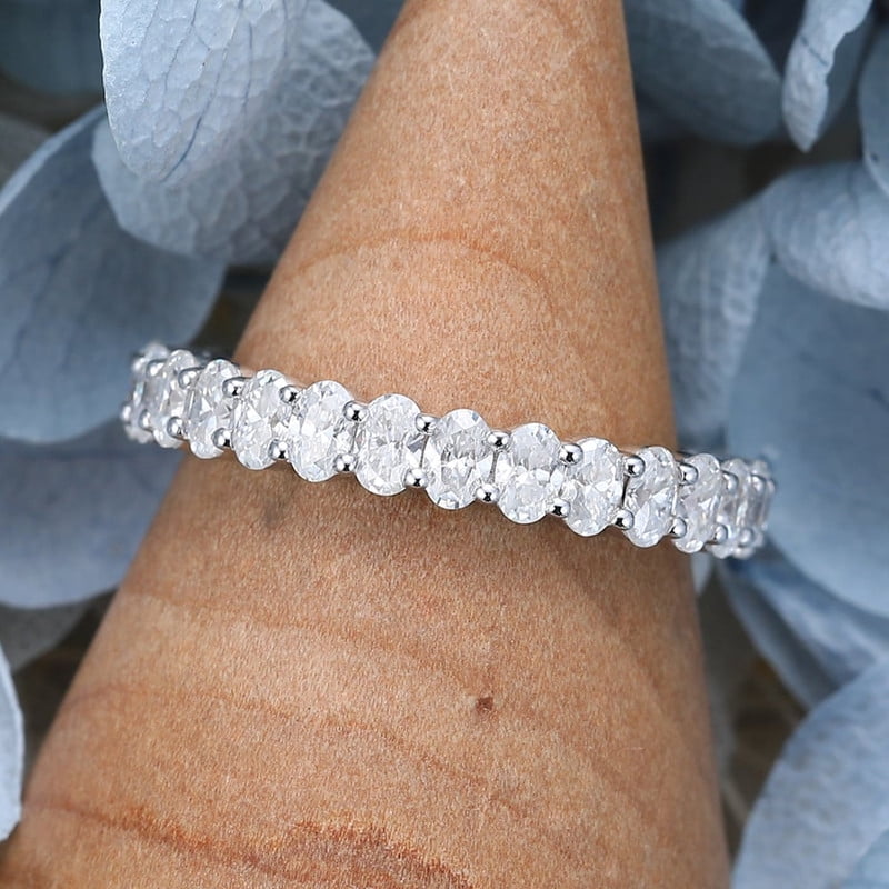 Silvago Jewel White Gold Over 14K Silver Diamond Ring - Oval Cut Excellent 3 Ct Diamond Engagement Rings - Engagement Wedding Full Eternity Bands for Women's - Latest Engagement Diamond Rings