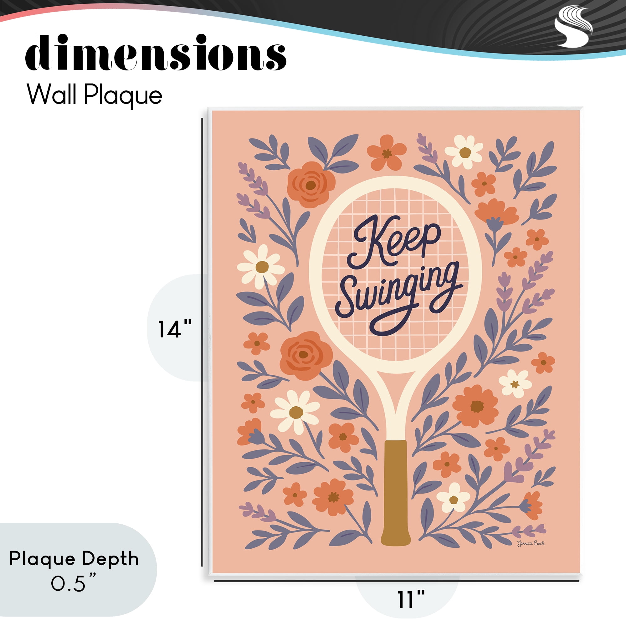 Stupell Industries Keep Swinging Floral Tennis Wall Plaque Art, design by Jessica Beck