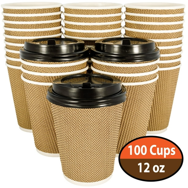 OzBSP 100 Pack 12 oz Disposable Coffee Cups with Lids 12oz Paper