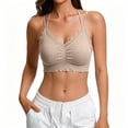 thumbnail image 3 of Feancey Women's Lace Bralette Criss Cross Back Wireless Bras Ruffle Hem Casual Lingerie Bra Comfy Breathable Camisole Bra for Date Night Khaki Free Size, 3 of 7