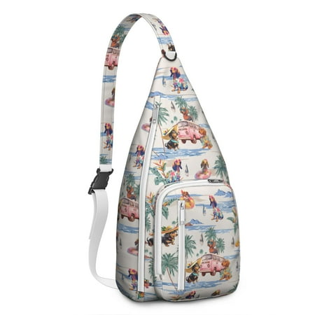 Artistic Dog Sling Bag - Dogs and Flowers Print (Multi-Pocket Organized  Adjustable & Waterproof)