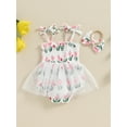 thumbnail image 4 of Bagilaanoe Newborn Baby Girl Summer Rompers Dress Print Sleeveless Bodysuits + Headband 3M 6M 12M 18M Infant Tulle Patchwork A-line Dresses, 4 of 7