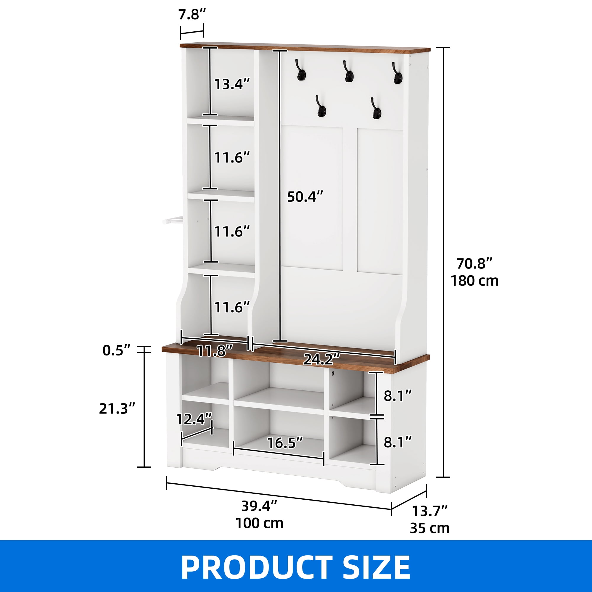 Uforic White Hall Tree with Shoe Storage, Coat Rack with Bench for Entryway, Adjustable Shelf