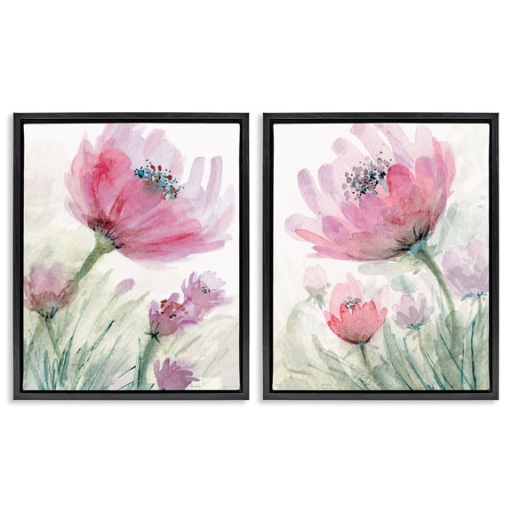 Stupell Industries Speckled Flower Stamens 2 Piece Black Framed Floater Canvas Set, design by Patti Bishop