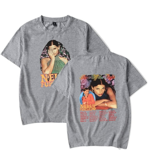 Nelly Furtado Turn Off The Light Tour 2024 Merch T-Shirt Unisexe à Manches Courtes Col Rond - Imprimé Graphique Pop Coton Décontracté Mode Urbaine,TTP,Gris