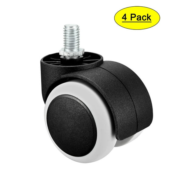 Office Chair Casters Wheels 2 Inch PU Twin Wheel Threaded Stem White, 4 Pcs