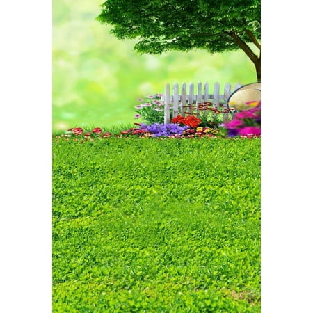 Image of ABPHOTO Polyester Green Grass Land Lawn Tree Fence Garden Scene Baby Kids Picture Backgrounds Mural 5x7ft Studio Props Photography Backdrops