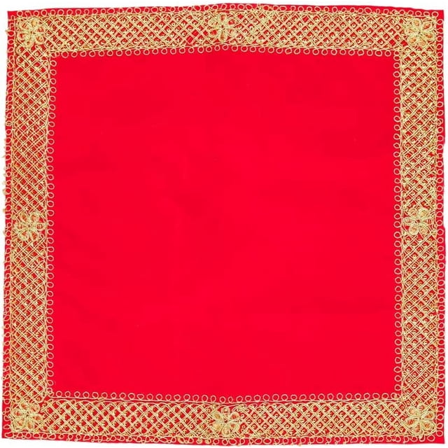 Red Large Velvet Pooja Cloth Mat Aasan Decorative Cloth (Size:- 14 Inches X 14 Inches,) for Multipurpose Pooja Decorations Diwali Item & Article