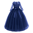 thumbnail image 3 of IBTOM CASTLE Flower Girls Long Floral Boho Lace Wedding Bridesmaid Dress 3/4 Sleeves Princess Puffy Maxi Tulle Pageant Formal Party Gowns 3-4 Years Navy Blue, 3 of 8