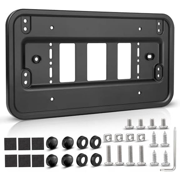 Front License Plate Bracket Frame Fit for US License Plate for SUV Pickup Truck Trailer Reinforce Tag Holder Without Obstruction Rustproof w/Screw Accessories Not for Bumpers w/radians
