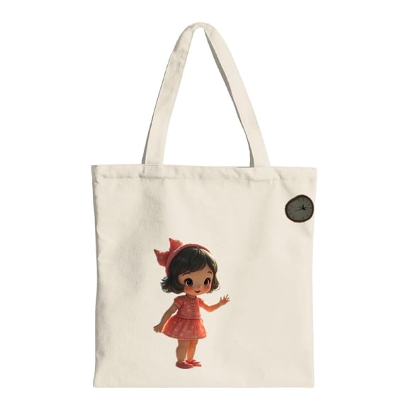 Cute Cartoon Girl Tote Bag - Red Dress & Shoes Design Canvas Reusable Shopping Bag for Parties Travel & Everyday Use