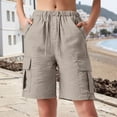 thumbnail image 2 of Gtoiithly Plus-Size Women's Summer Trousers, Simple & Loose-Fit Cotton-Linen Casual High-Waisted Shorts, Mid-Length (5-Point) Cargo Style with Pockets Khaki XL, 2 of 4