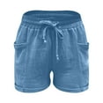 thumbnail image 7 of Linen Shorts for Women 7 Inch Inseam Drawstring Short High Waisted Lightweight Short Beach Vacation Outfits Pockets, 7 of 7