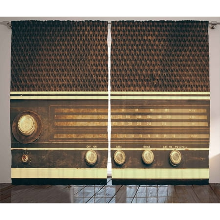 Vintage Curtains 2 Panels Set, Old Antique Retro 60s Style Radio Music Player Loudspeakers Buttons Image, Window Drapes for Living Room Bedroom, 108W X 63L Inches, Brown and White, by (The Best Music Player Application For Windows)