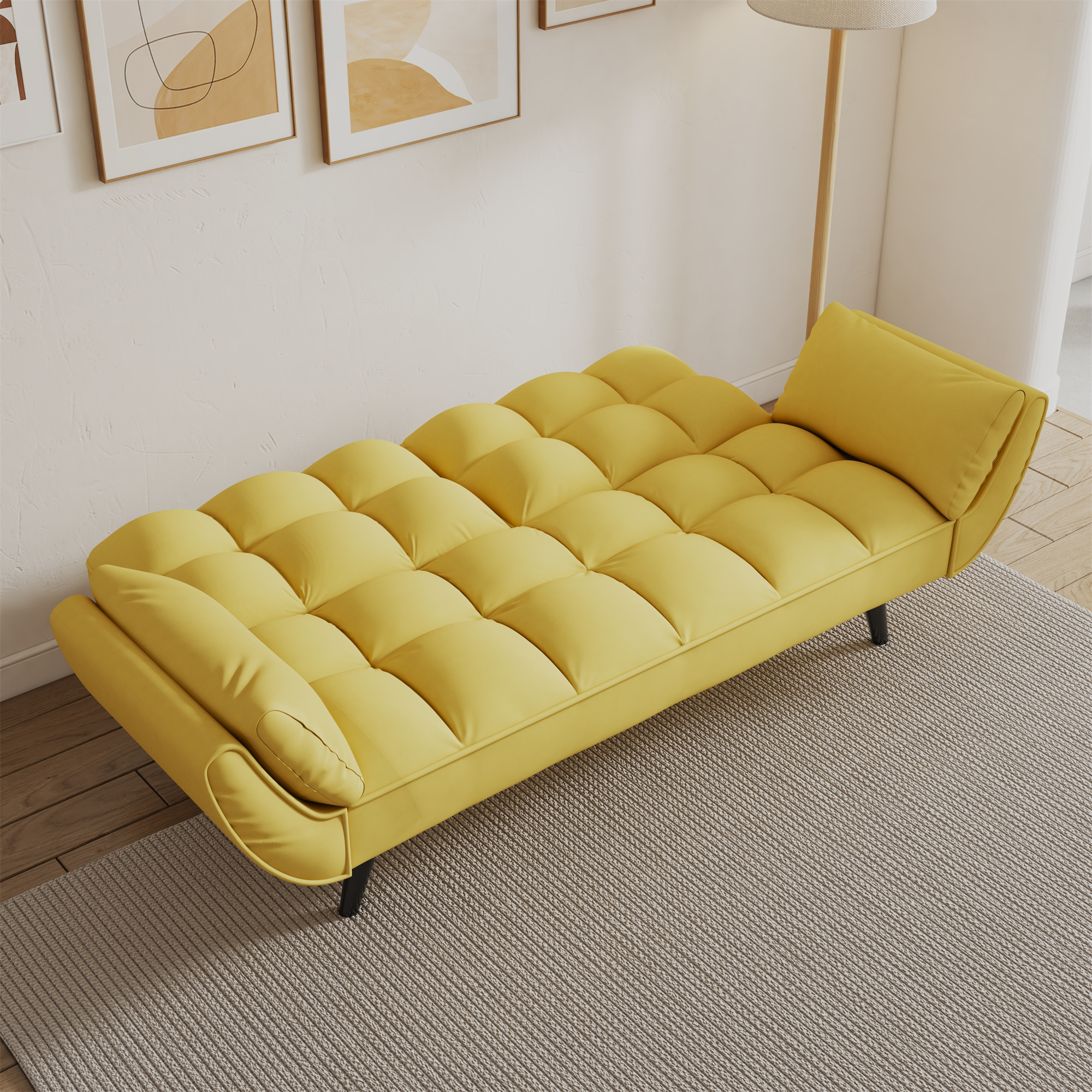 Aukfa 75" Flared Arm Futon Convertible Sofa Bed, Curved Sleeper Sofa for Home Office, Yellow - image 3 of 26