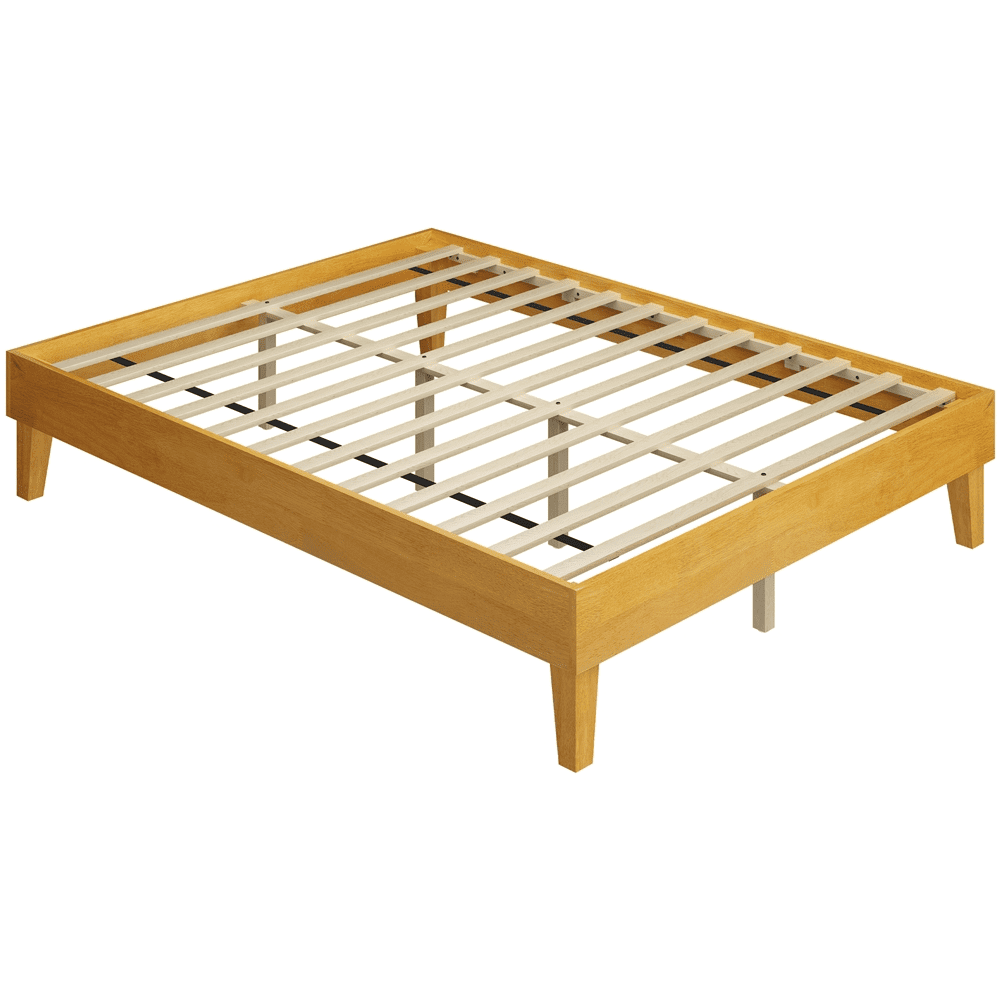 Renwick Queen Size Wooden Platform Bed Frame with Sturdy Slat Support for Adults, Natural Wood