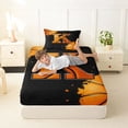 thumbnail image 4 of Castle Fairy Orange Basketball Initial K Twin Sheets 3pcs, Abstract Watercolor Splash Bedding, Black Orange,1 Fitted Sheet, 1 Flat Sheet and 1 Pillowcase, 4 of 6