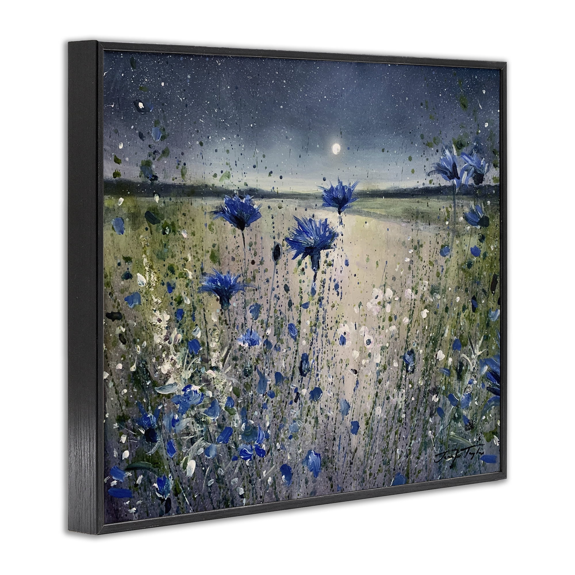 Moon over Blooming Flowers Black Framed Giclee Art, 30 x 24