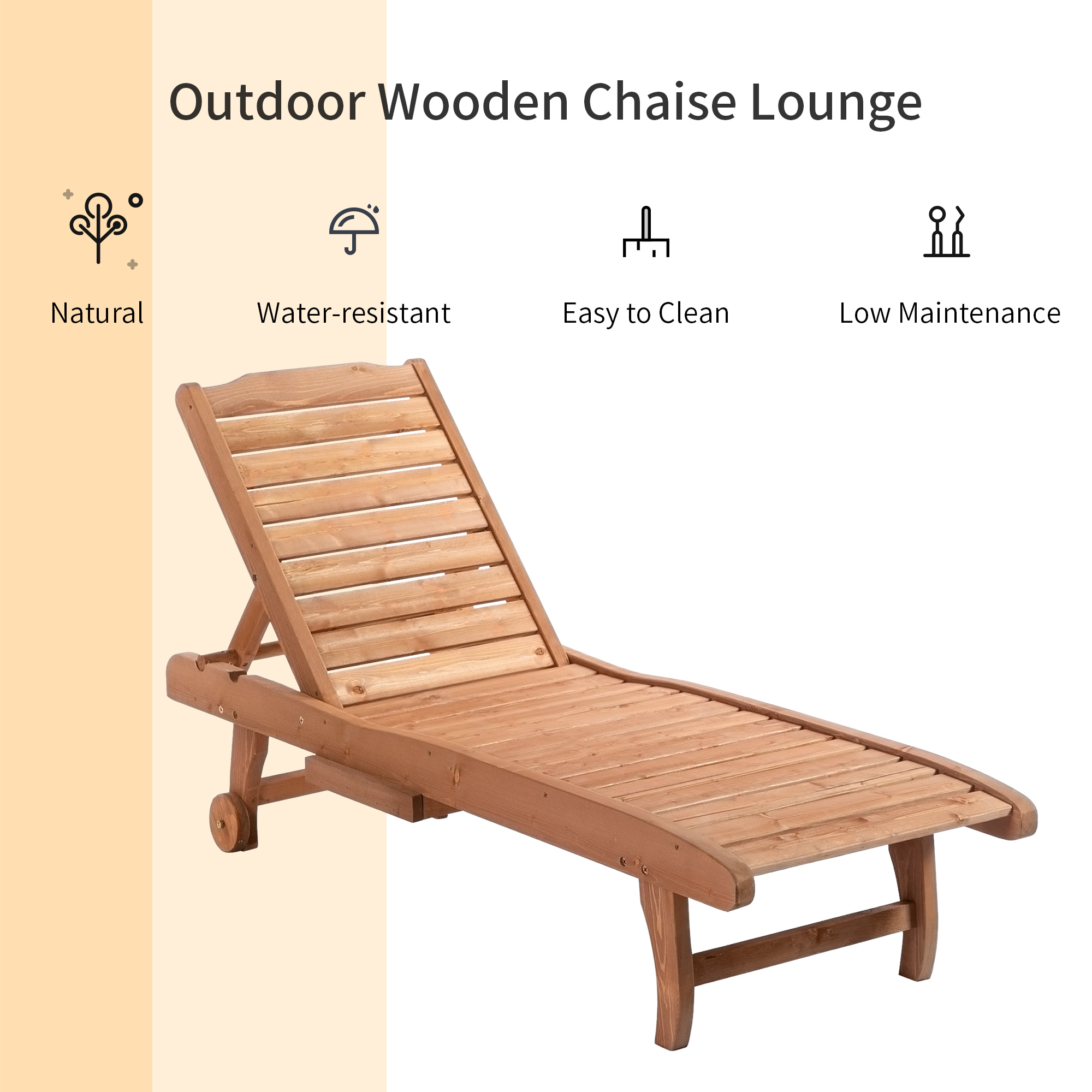 Outsunny Reclining Wood Outdoor Chaise Lounge - Brown - image 4 of 8
