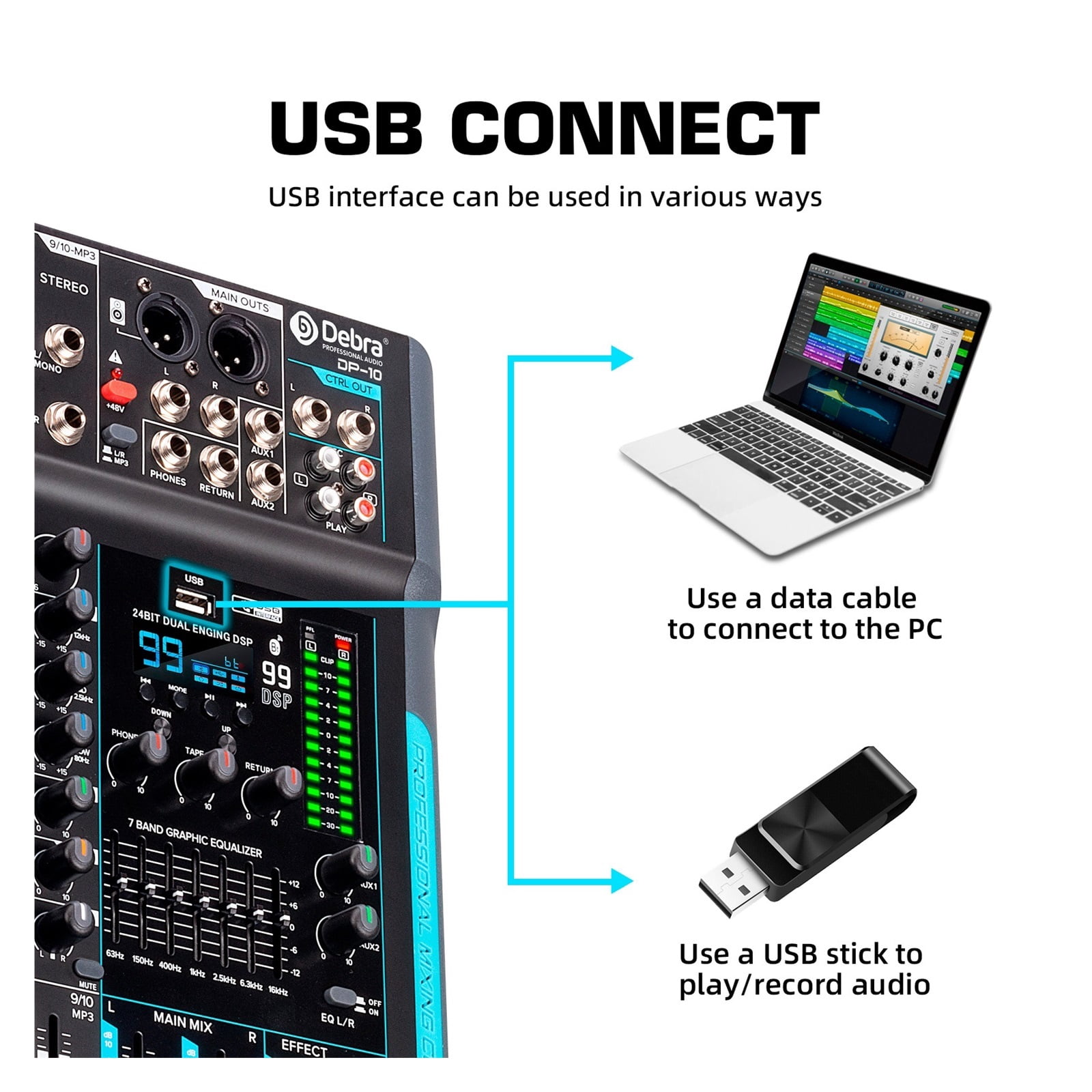 Forket 99 DSP FP-10 Mixer DJ Controller 10 Channels Reverb Recording Mixing With Bluetooth 5.0 Professional Performance ,Easy to Operate