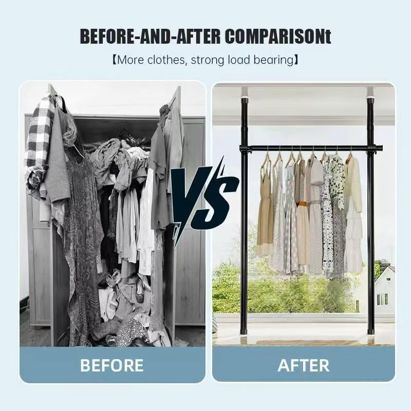 Telescopic Garment Rack Room Divider Partition Curtain Rod – Heavy Duty Adjustable Clothing Rail,Adjustable 28-70in Wide, No Damage Wall/Ceiling Hanging(White)