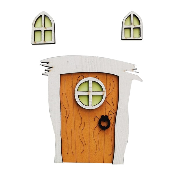 Gibobby Casa Miniatura Ventanas y puertas para el Mini puerta Ventana Árbol Decoración para patio Césped Árbol Decoración para el(A)