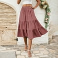 thumbnail image 5 of WTOBBY Women's Casual High Waist Drawstring A-line Solid Color Skirt with Pockets, Flowy Maxi Design for Everyday Wear, Bohemian Style Elastic Waist Skirt,Wine XL, 5 of 5
