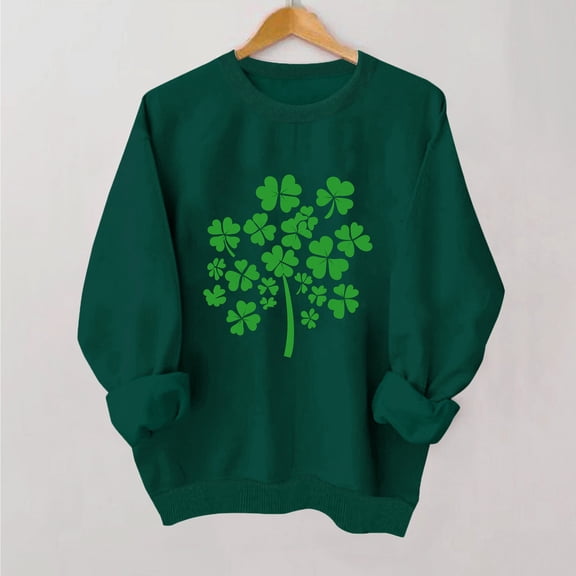 Girls St Patricks Day Sweatshirt Green Shamrock Tree Long Sleeve Cotton Crewneck Top for Kids Youth Kids 3-12 Years,Size 13-14T