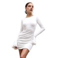 thumbnail image 5 of Women'S Long Sleeve Casual Mini Dress Crew Neck Stretchy Bodycon Party Club Short Dresses Cream White M, 5 of 9